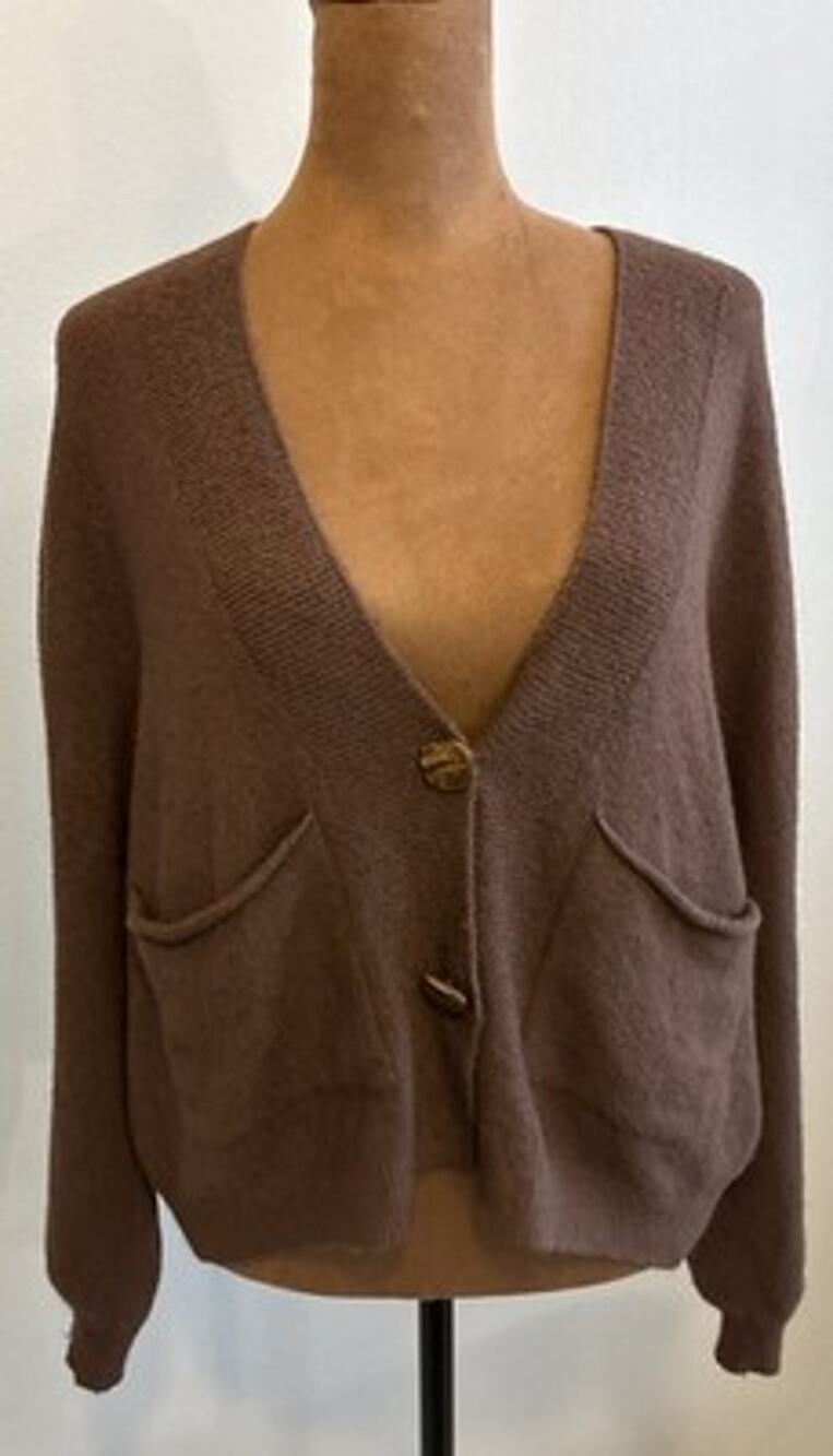 Cecile Wang France Brown Knit Cardigan Sweater Italy Button Boho Earthy Grunge L